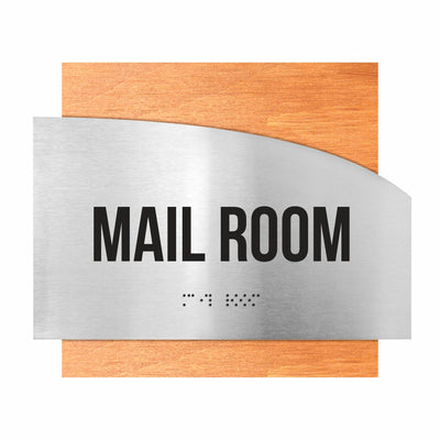 Door Signs - Mail Room Signs - Stainless Steel & Wood Plate - "Wave" Design