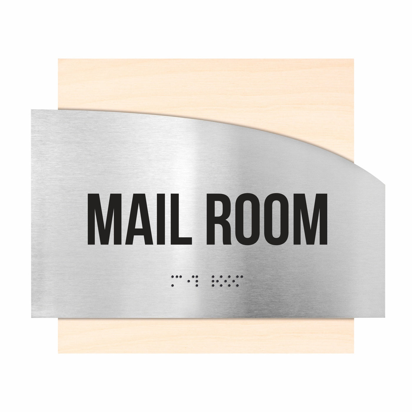 Door Signs - Mail Room Signs - Stainless Steel & Wood Plate - "Wave" Design