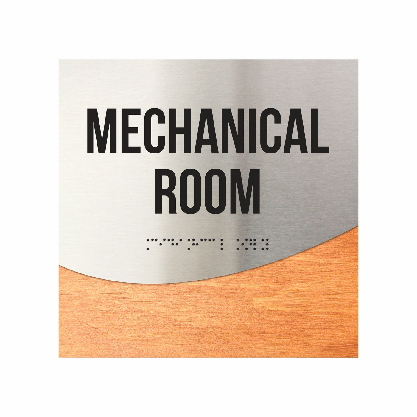 Mechanical Room Door Sign - Stainless Steel & Wood Door Plate "Jure" Design