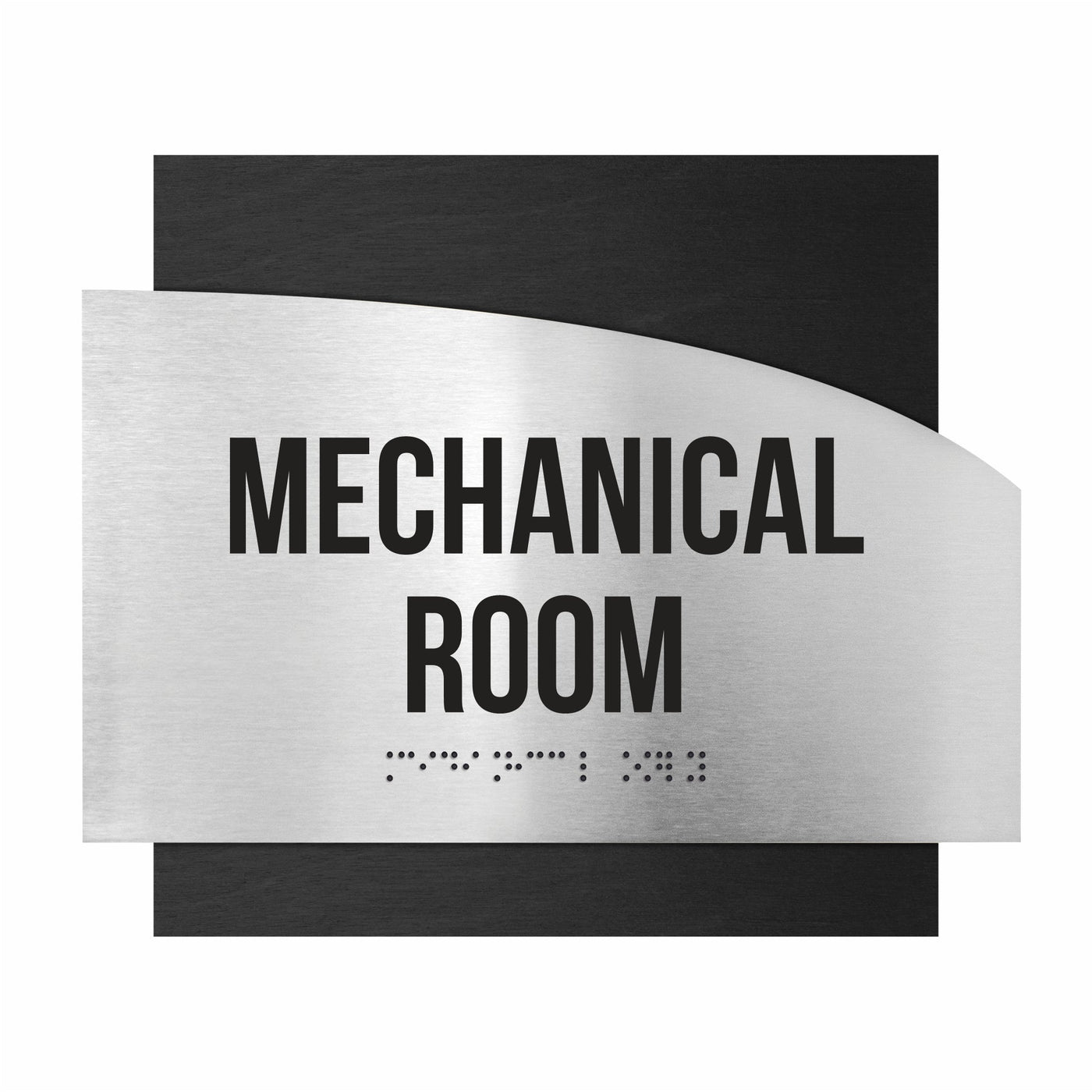 Door Signs - Mechanical Room Signs - Stainless Steel & Wood Plate - "Wave" Design