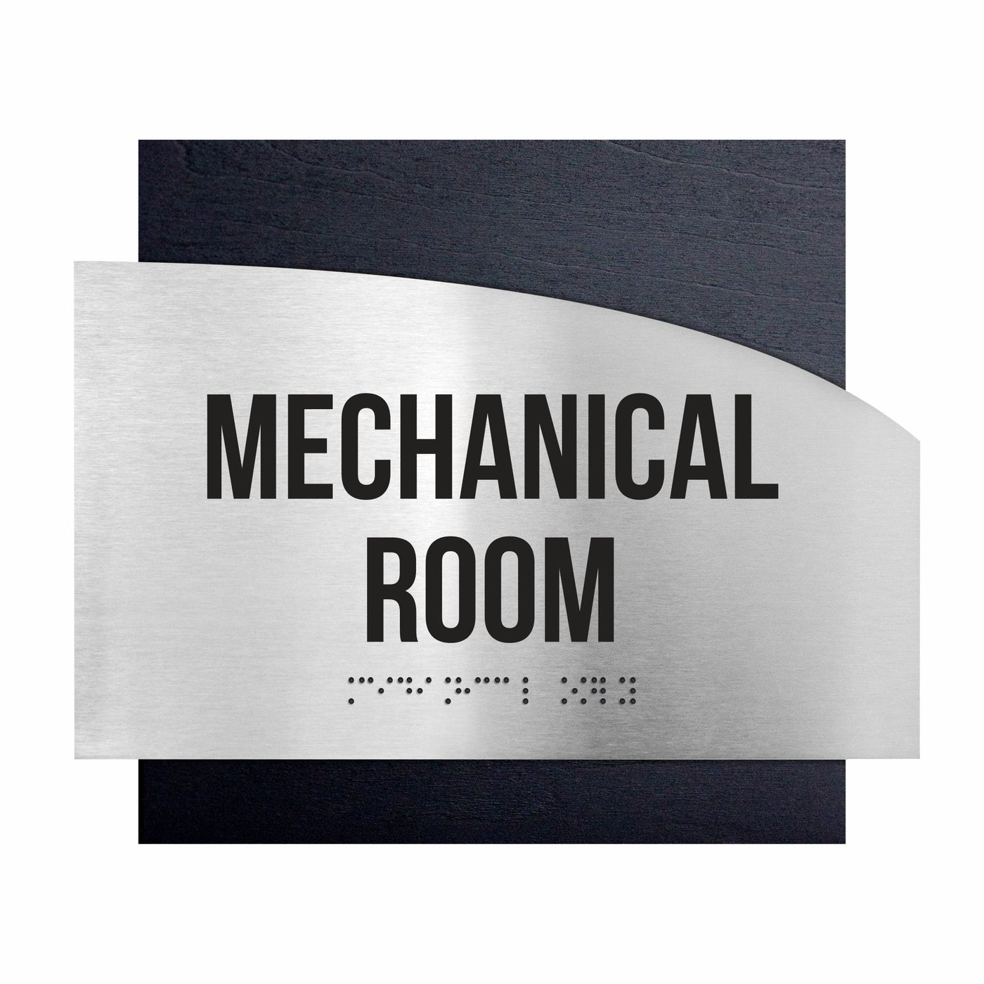 Door Signs - Mechanical Room Signs - Stainless Steel & Wood Plate - "Wave" Design