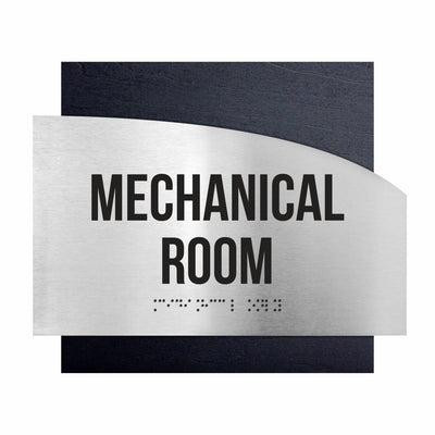 Door Signs - Mechanical Room Signs - Stainless Steel & Wood Plate - "Wave" Design