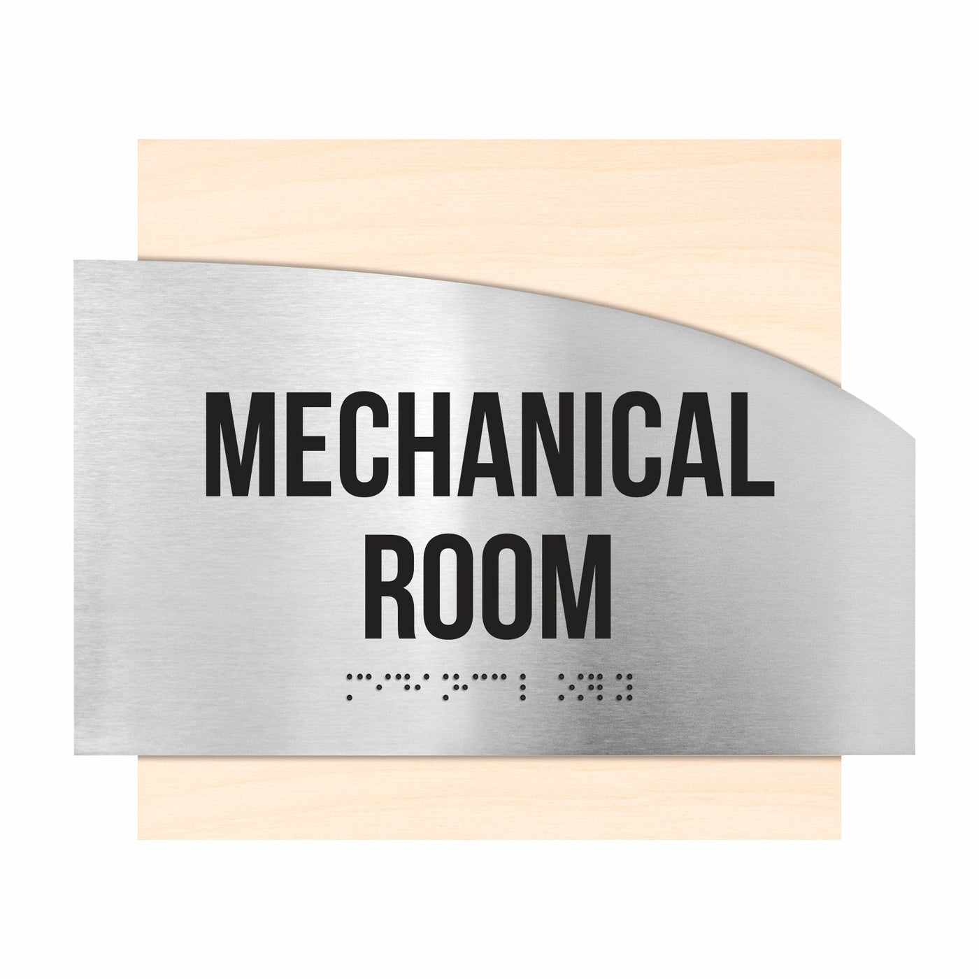 Door Signs - Mechanical Room Signs - Stainless Steel & Wood Plate - "Wave" Design