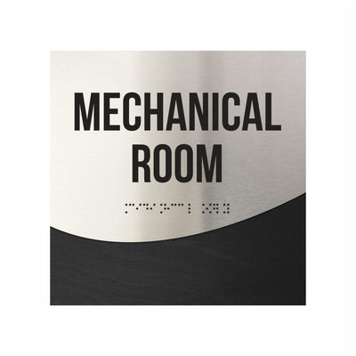 Mechanical Room Door Sign - Stainless Steel & Wood Door Plate "Jure" Design