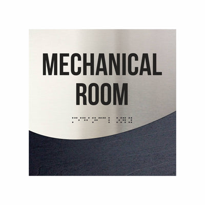 Mechanical Room Door Sign - Stainless Steel & Wood Door Plate "Jure" Design