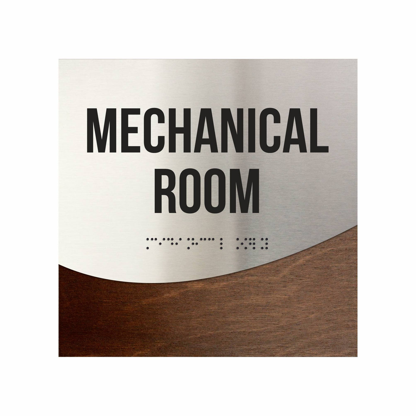 Mechanical Room Door Sign - Stainless Steel & Wood Door Plate "Jure" Design