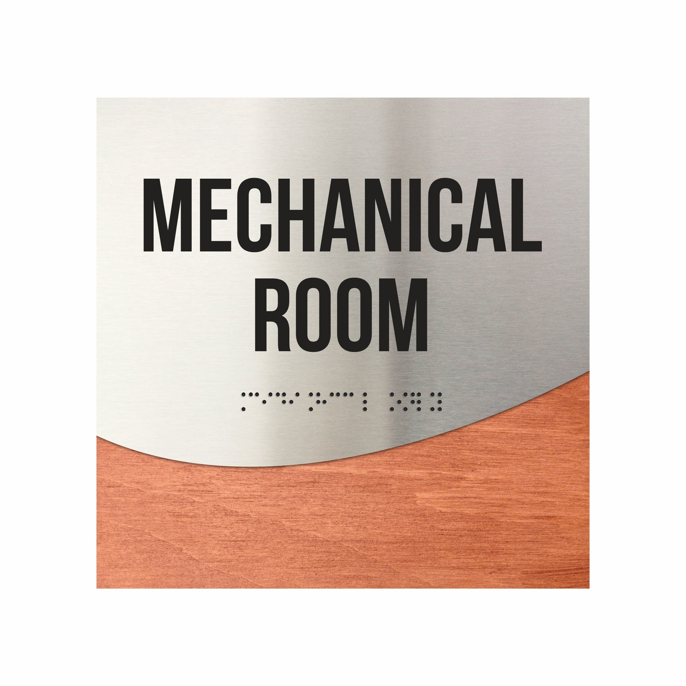 Mechanical Room Door Sign - Stainless Steel & Wood Door Plate "Jure" Design