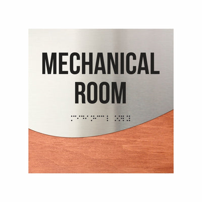 Mechanical Room Door Sign - Stainless Steel & Wood Door Plate "Jure" Design