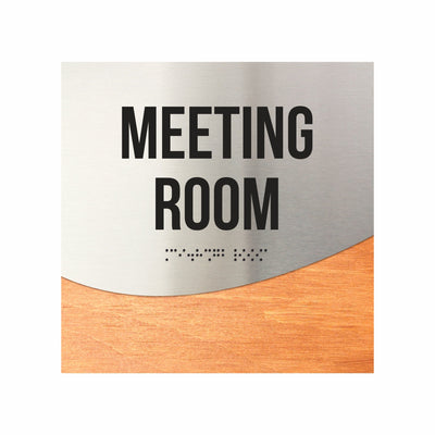 Meeting Room Door Sign - Stainless Steel & Wood Door Plate "Jure" Design