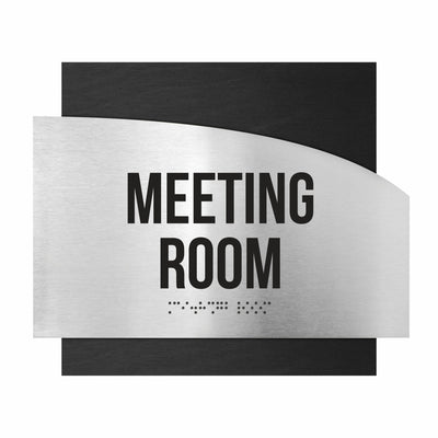 Door Signs - Meeting Room Signs - Stainless Steel & Wood Plate - "Wave" Design