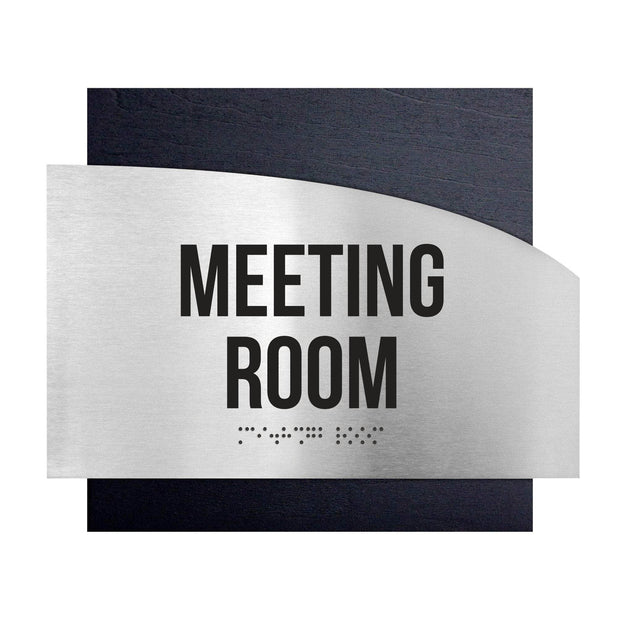 Door Signs - Meeting Room Signs - Stainless Steel & Wood Plate - "Wave" Design