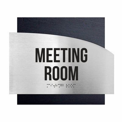 Door Signs - Meeting Room Signs - Stainless Steel & Wood Plate - "Wave" Design