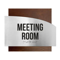Door Signs - Meeting Room Signs - Stainless Steel & Wood Plate - "Wave" Design - Photo #5