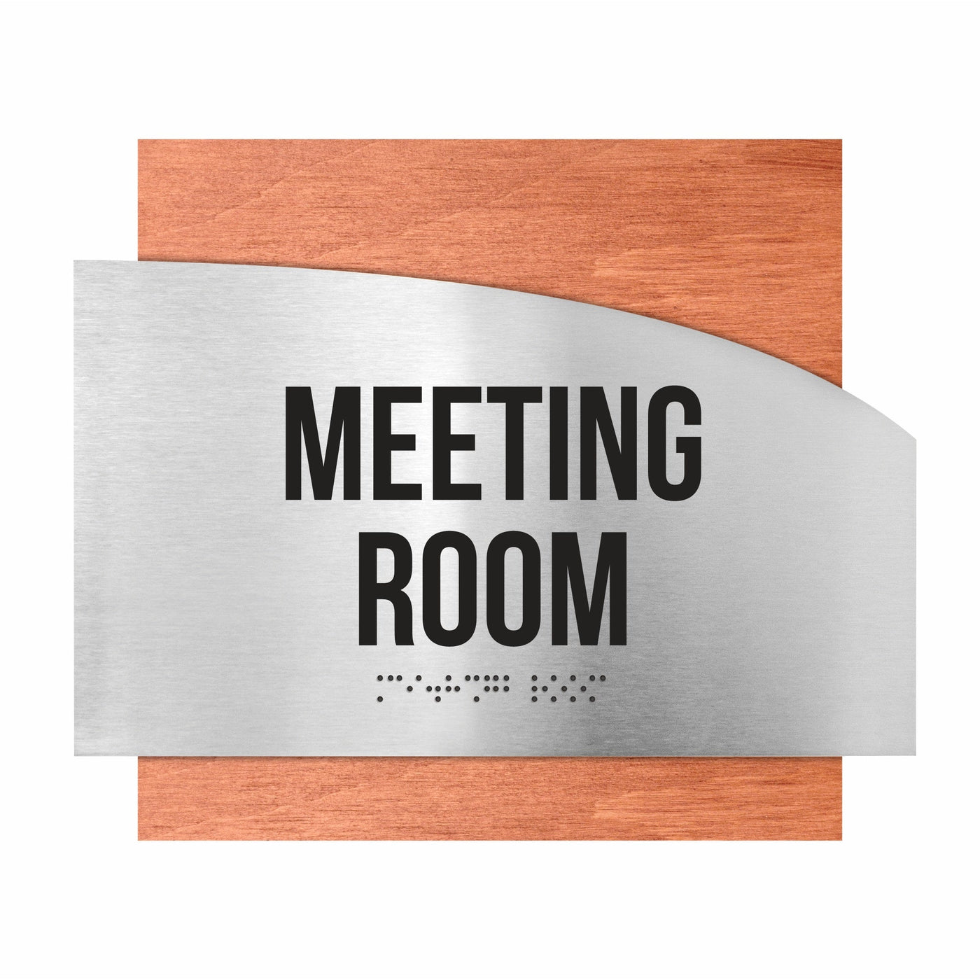 Door Signs - Meeting Room Signs - Stainless Steel & Wood Plate - "Wave" Design