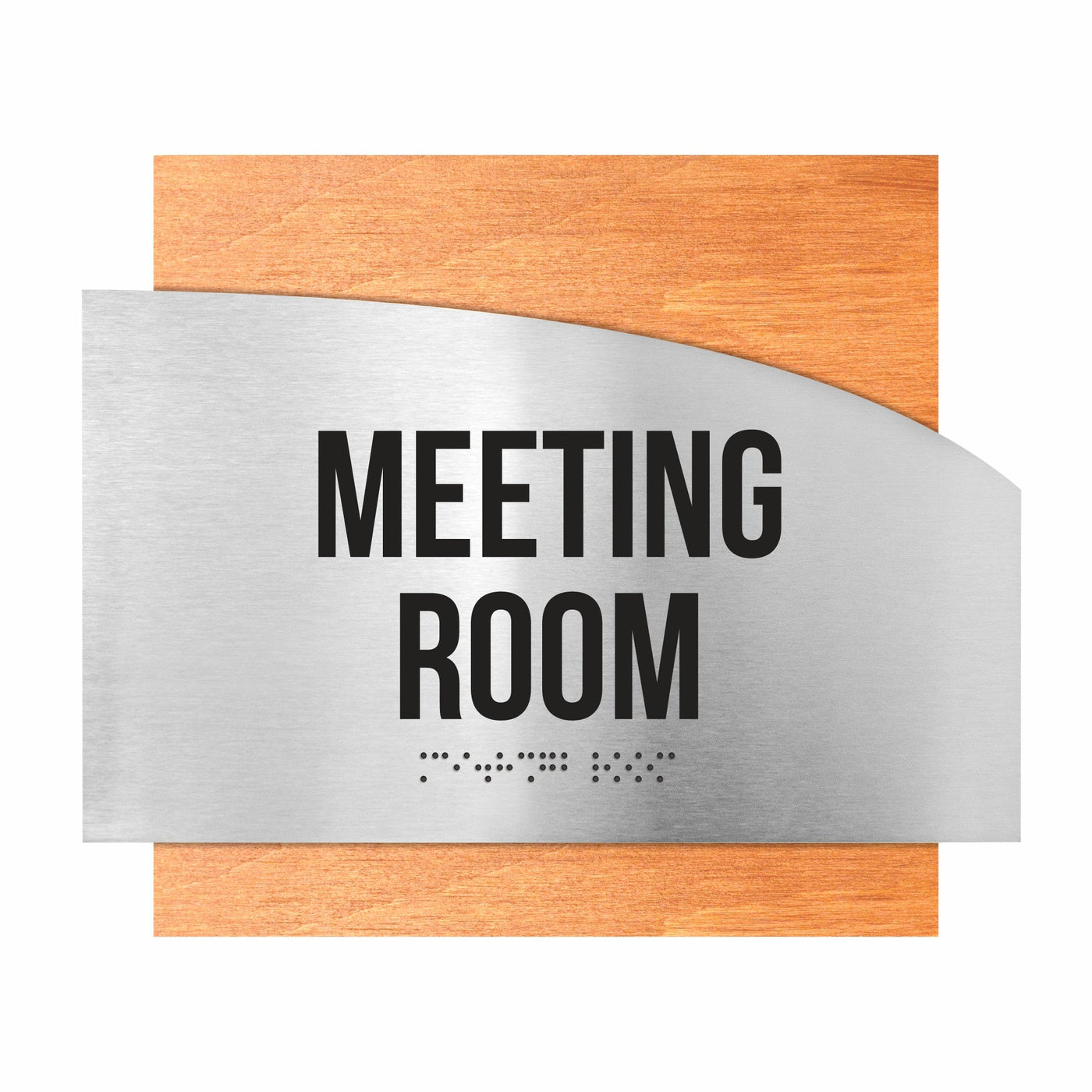 Door Signs - Meeting Room Signs - Stainless Steel & Wood Plate - "Wave" Design