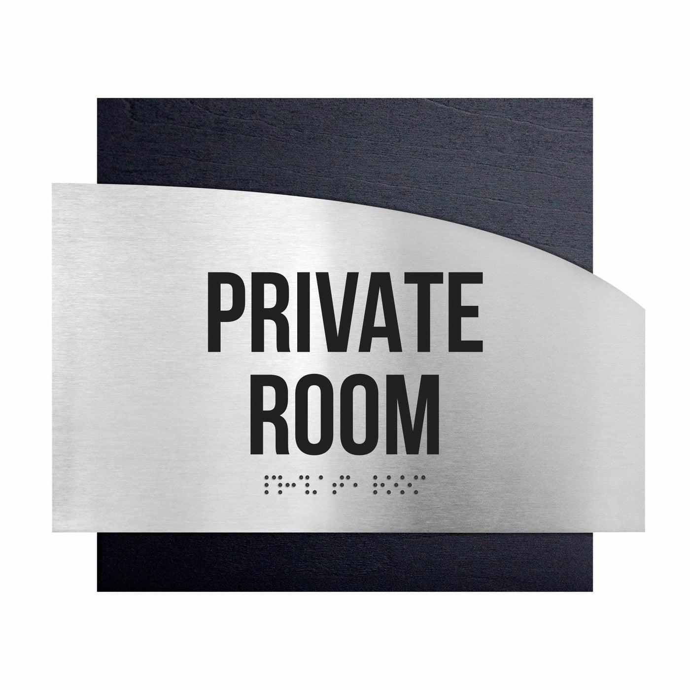 Door Signs - Private Room Signs - Stainless Steel & Wood Plate - "Wave" Design