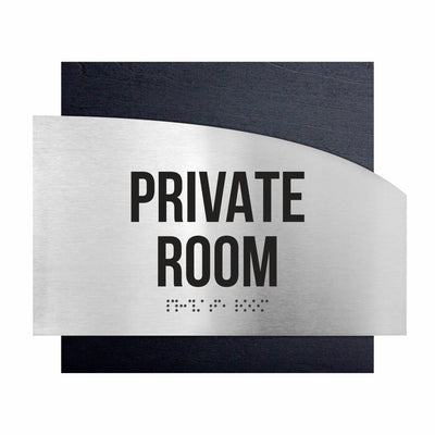 Door Signs - Private Room Signs - Stainless Steel & Wood Plate - "Wave" Design