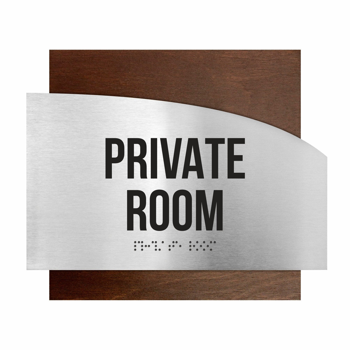 Door Signs - Private Room Signs - Stainless Steel & Wood Plate - "Wave" Design