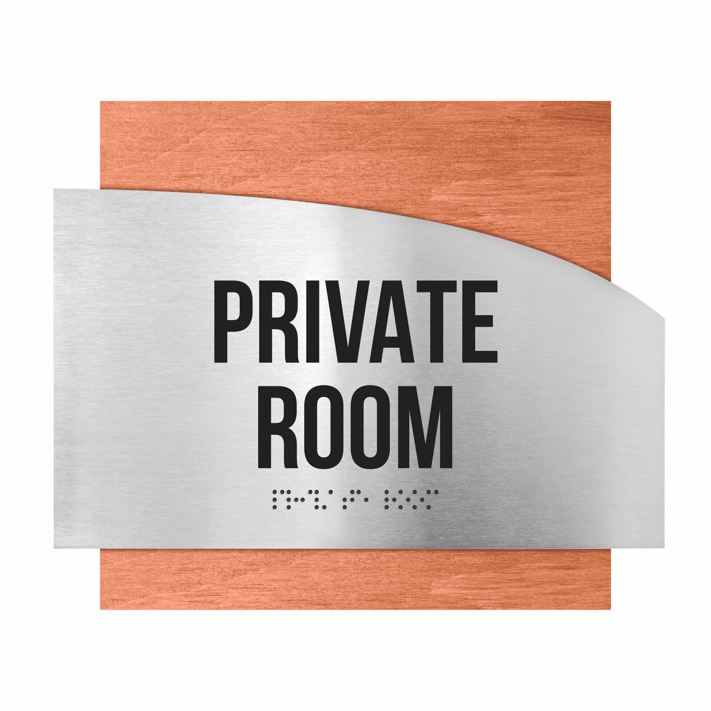 Door Signs - Private Room Signs - Stainless Steel & Wood Plate - "Wave" Design