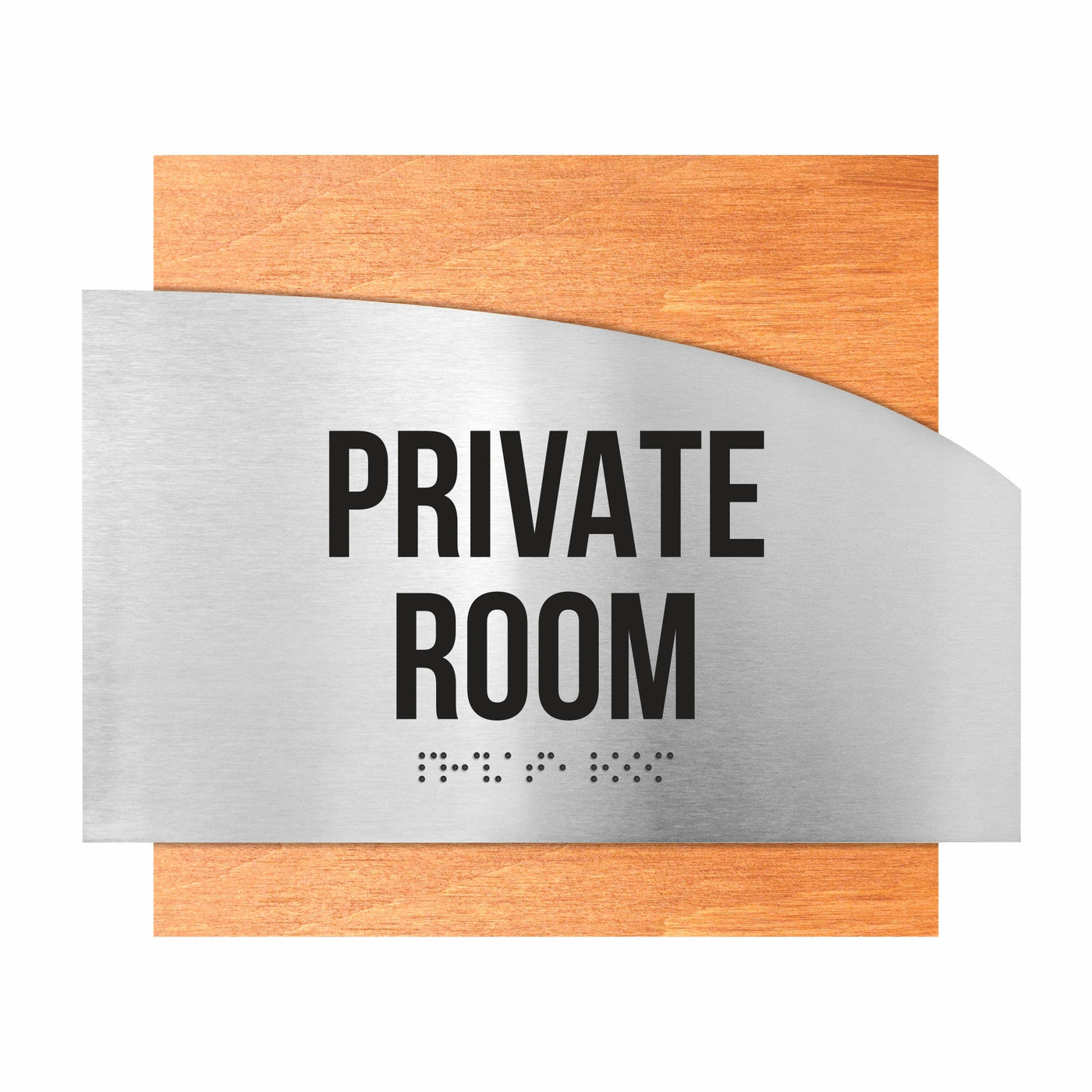 Door Signs - Private Room Signs - Stainless Steel & Wood Plate - "Wave" Design