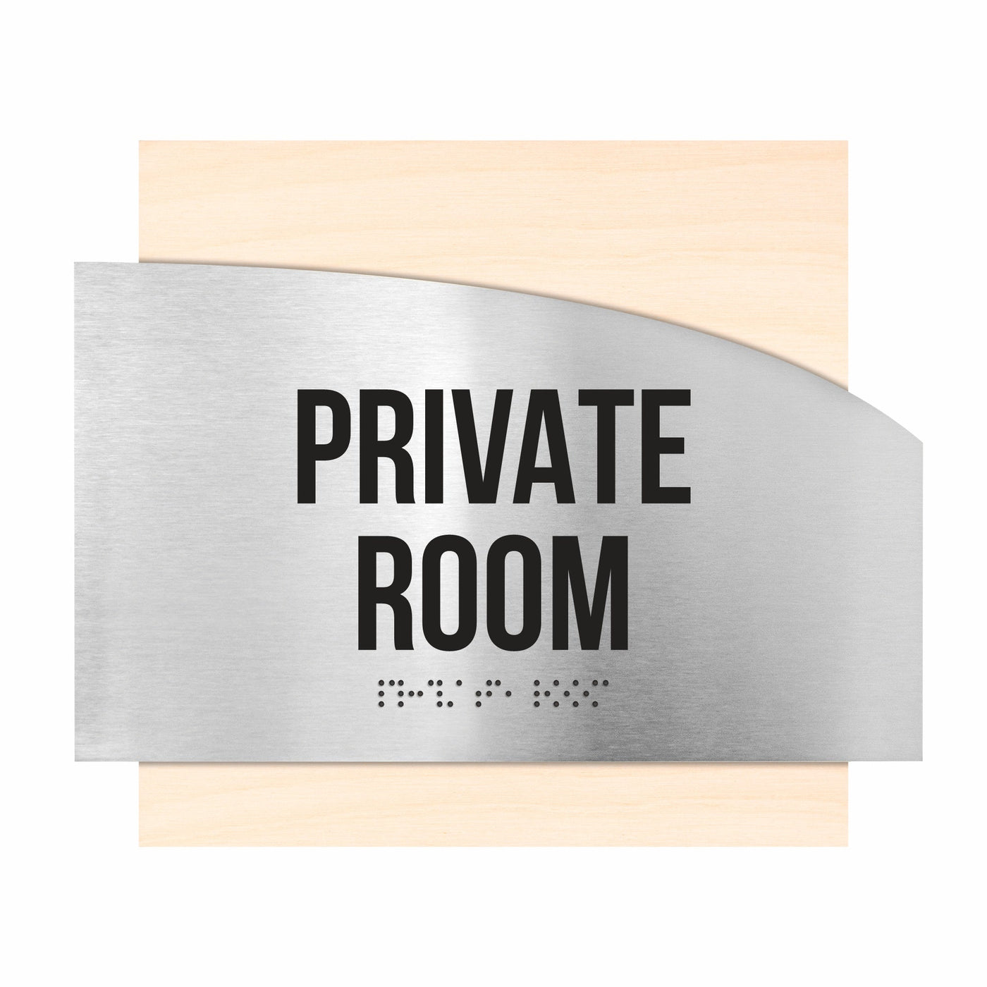 Door Signs - Private Room Signs - Stainless Steel & Wood Plate - "Wave" Design