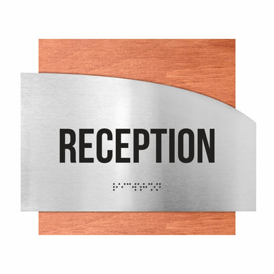 Door Signs - Reception Signs - Stainless Steel & Wood Plate - "Wave" Design