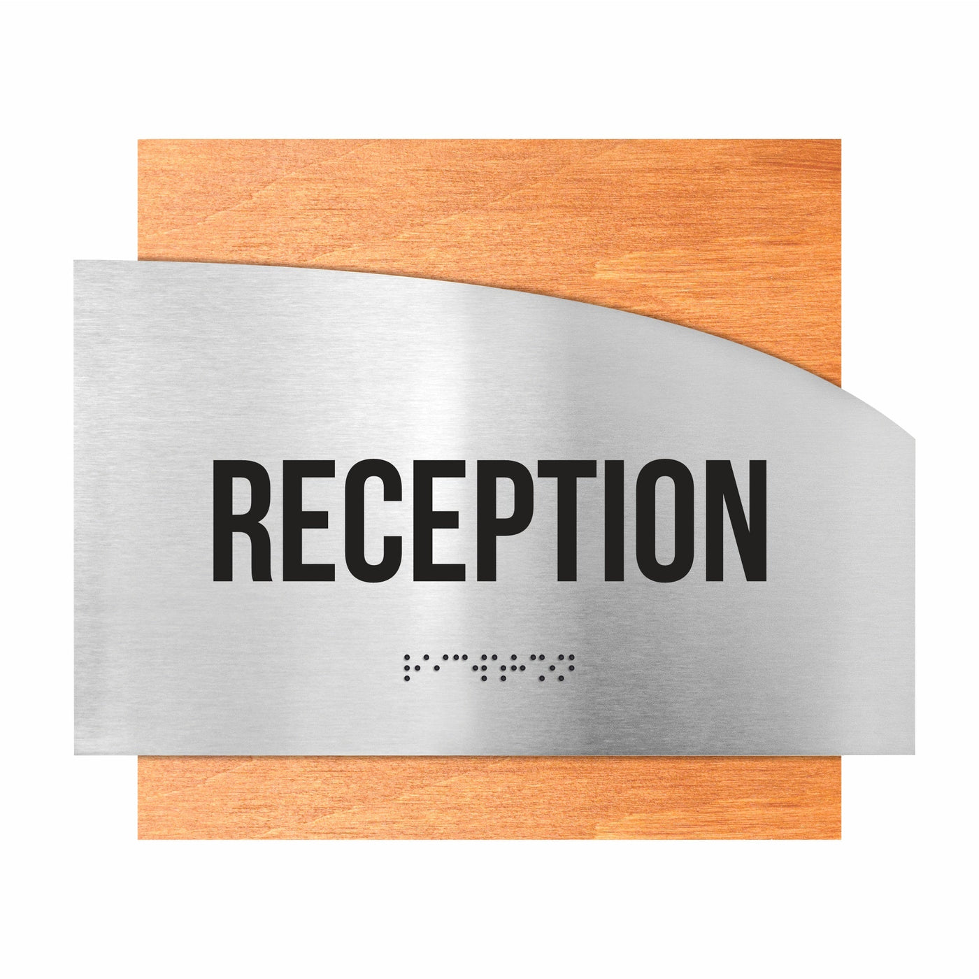 Door Signs - Reception Signs - Stainless Steel & Wood Plate - "Wave" Design