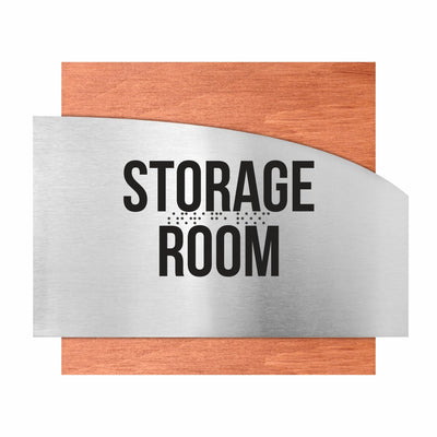 Door Signs - Storage Room Signs - Stainless Steel & Wood Plate - "Wave" Design