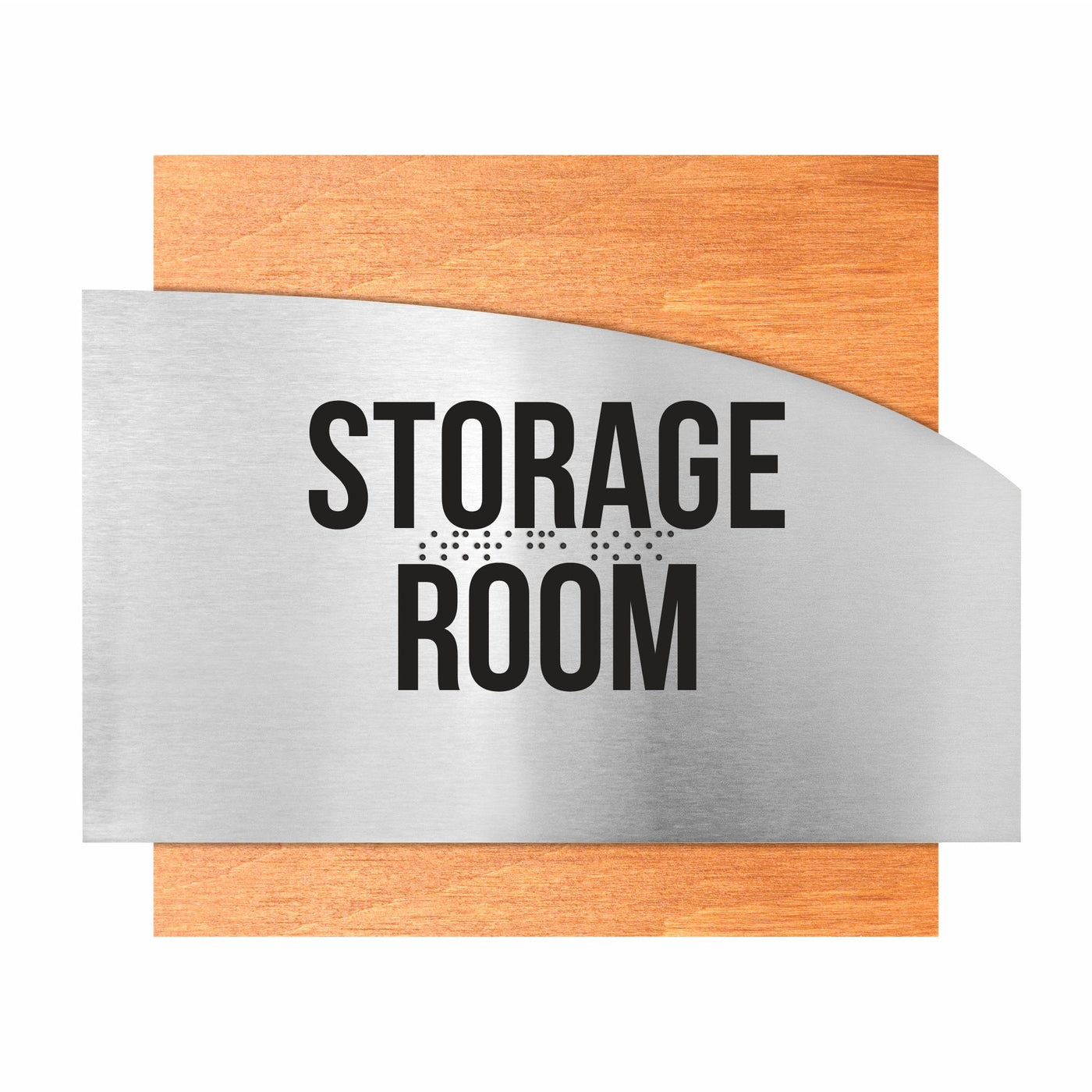 Door Signs - Storage Room Signs - Stainless Steel & Wood Plate - "Wave" Design