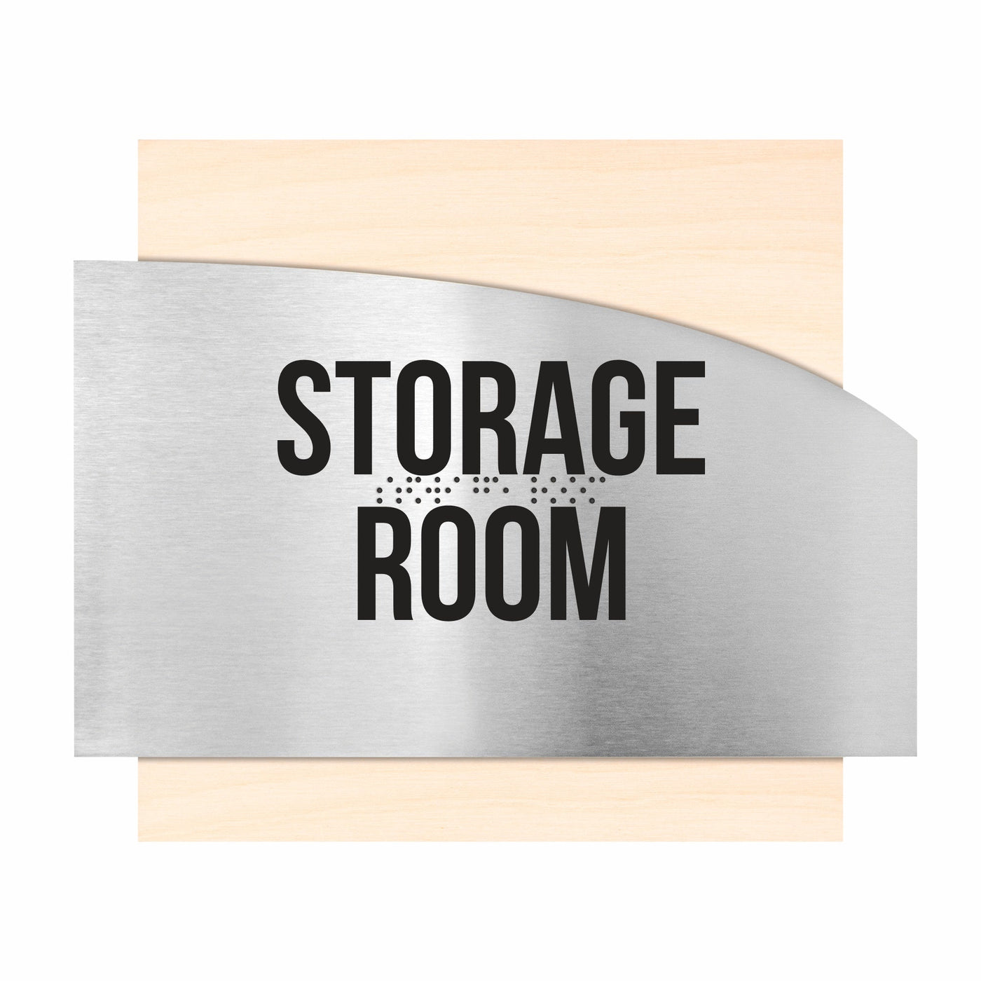 Door Signs - Storage Room Signs - Stainless Steel & Wood Plate - "Wave" Design