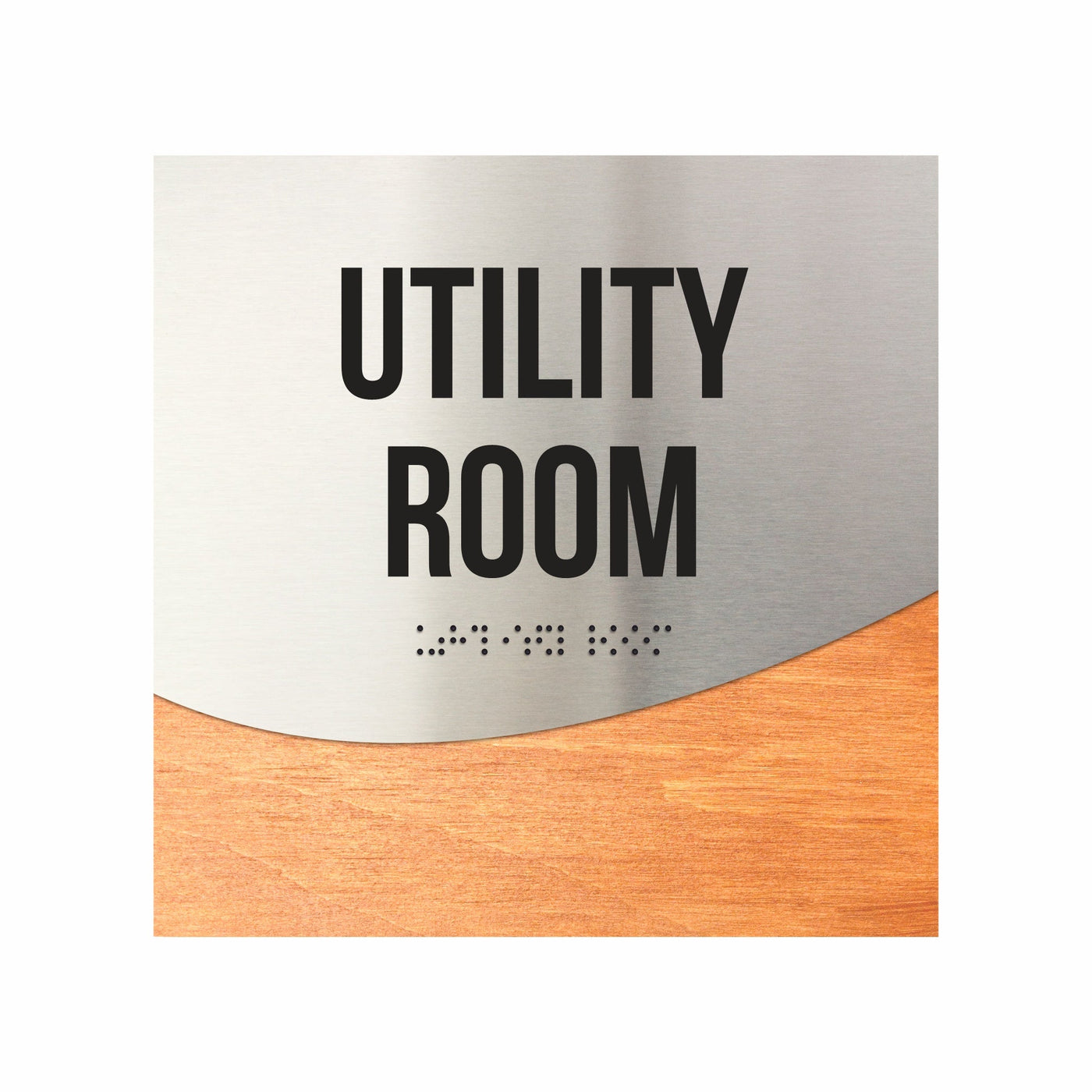 Utility Room Door Sign - Stainless Steel & Wood Door Plate "Jure" Design