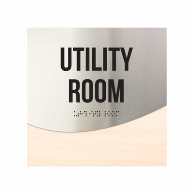 Utility Room Door Sign - Stainless Steel & Wood Door Plate "Jure" Design