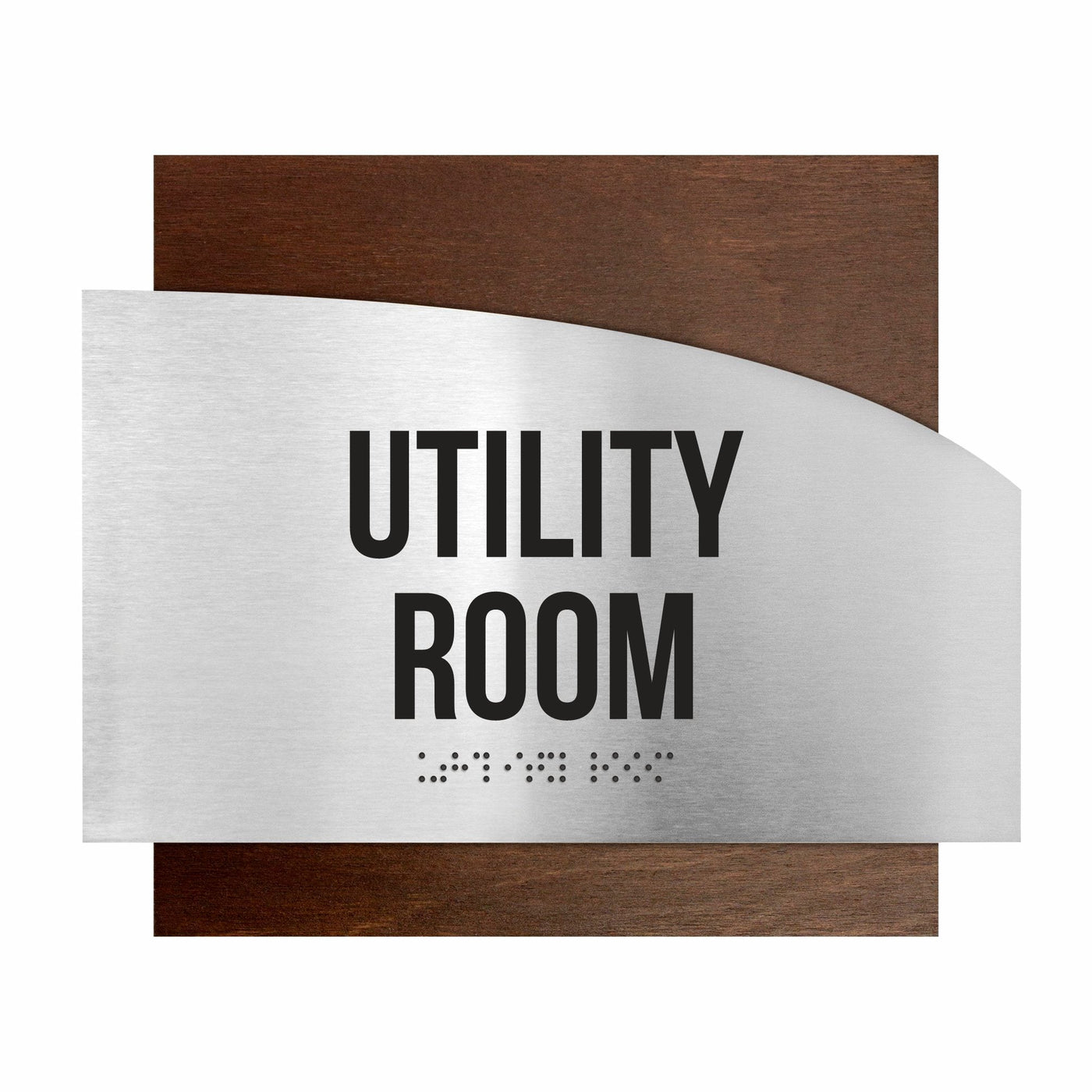 Door Signs - Utility Room Signs - Stainless Steel & Wood Plate - "Wave" Design