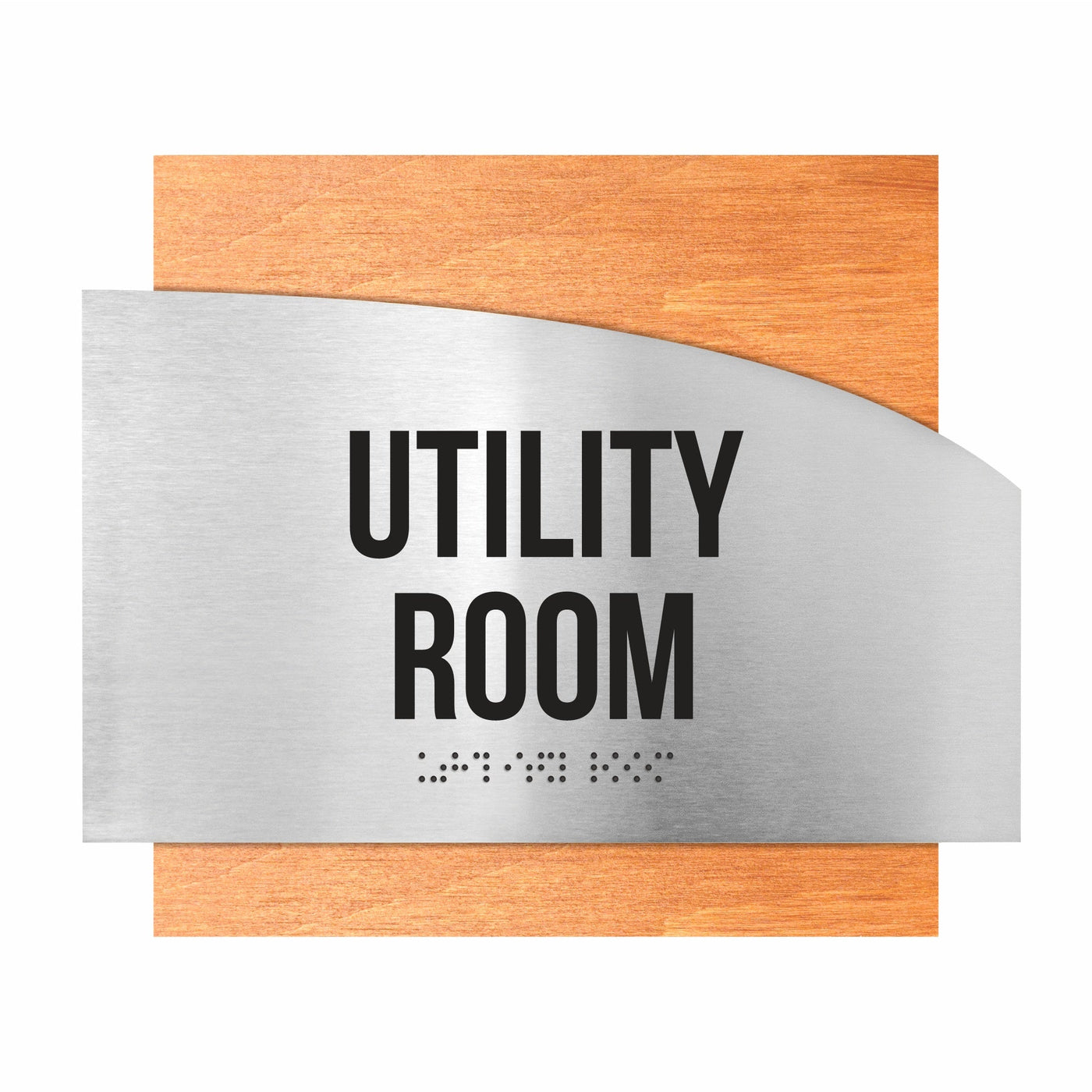 Door Signs - Utility Room Signs - Stainless Steel & Wood Plate - "Wave" Design