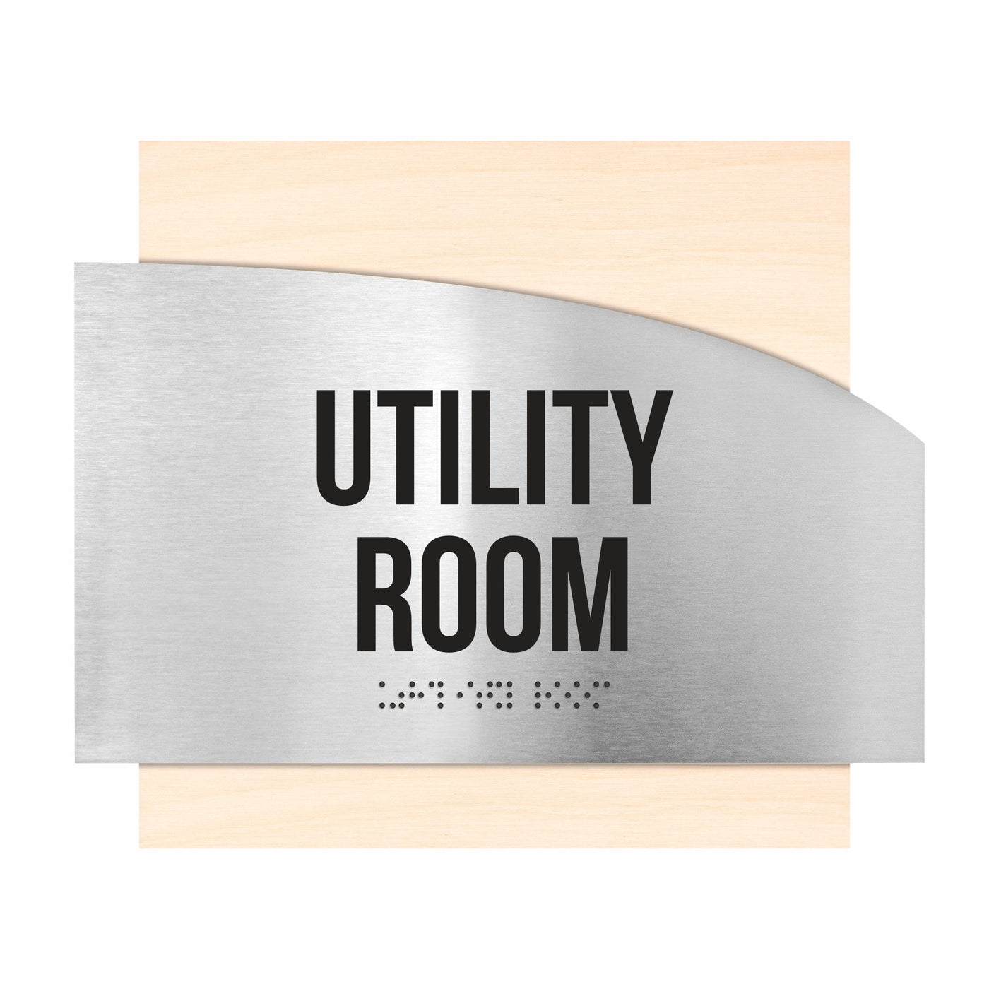 Door Signs - Utility Room Signs - Stainless Steel & Wood Plate - "Wave" Design