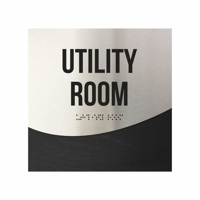 Utility Room Door Sign - Stainless Steel & Wood Door Plate "Jure" Design