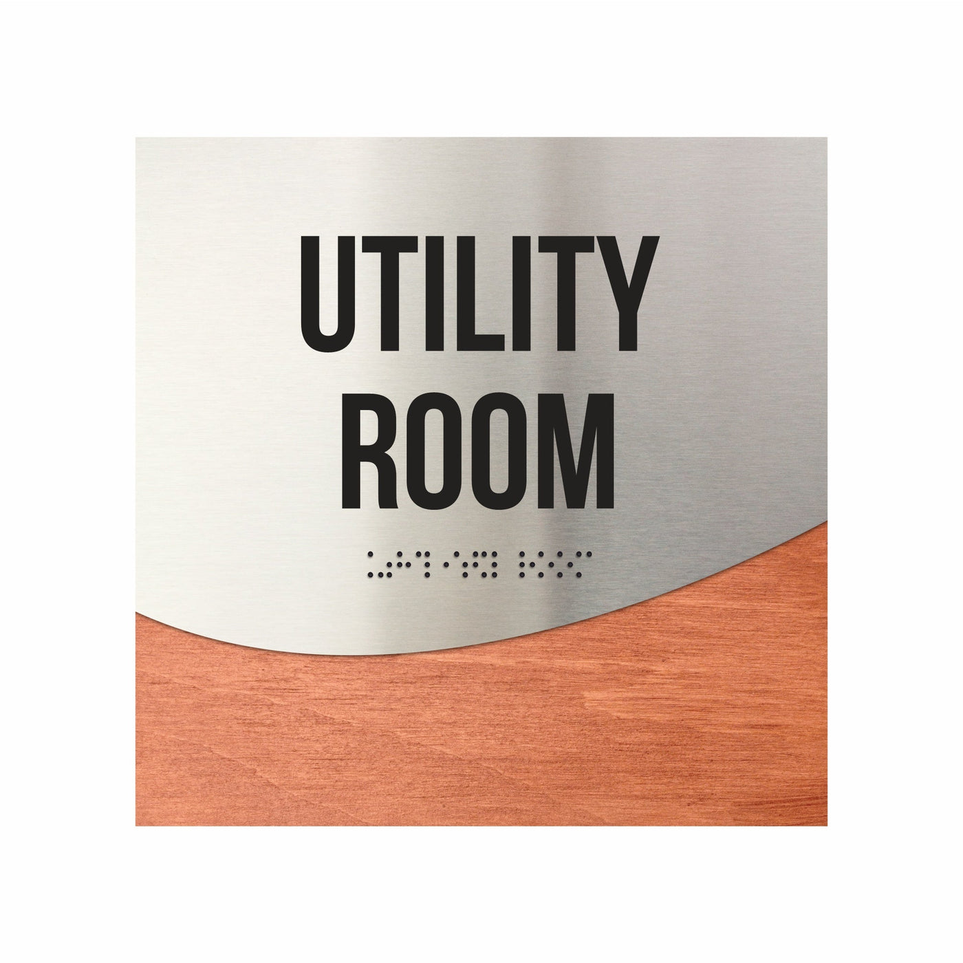 Utility Room Door Sign - Stainless Steel & Wood Door Plate "Jure" Design