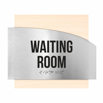 Door Signs - Waiting Room Signs - Stainless Steel & Wood Plate - "Wave" Design