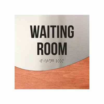 Waiting Room Door Sign - Stainless Steel & Wood Door Plate "Jure" Design