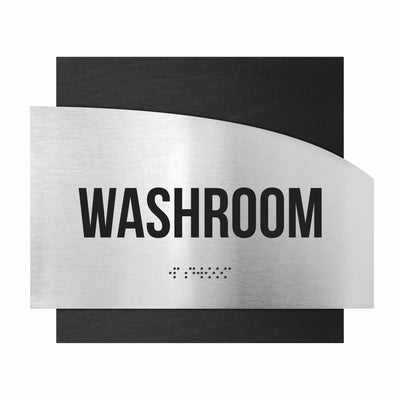 Door Signs - Washroom Signs - Stainless Steel & Wood Plate - "Wave" Design