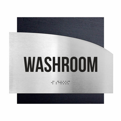 Door Signs - Washroom Signs - Stainless Steel & Wood Plate - "Wave" Design