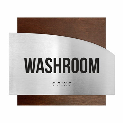 Door Signs - Washroom Signs - Stainless Steel & Wood Plate - "Wave" Design