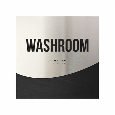 Washroom Door Sign - Stainless Steel & Wood Door Plate "Jure" Design