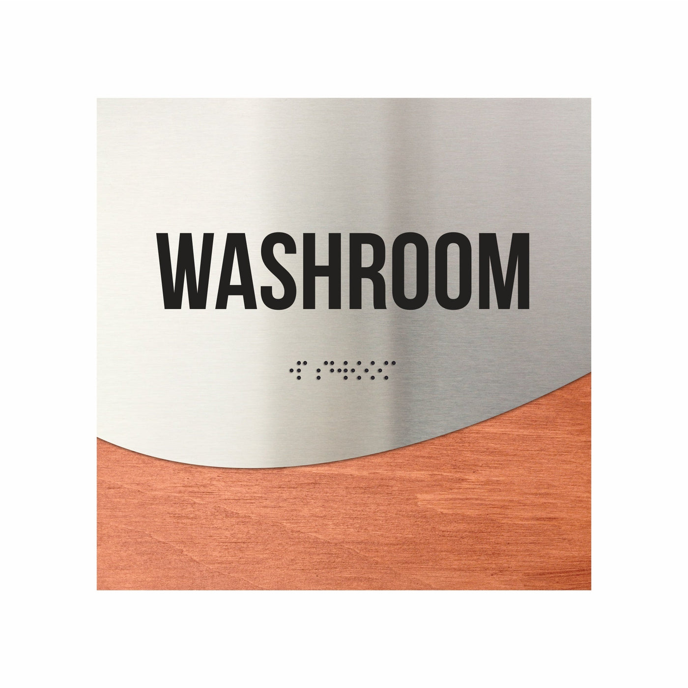 Washroom Door Sign - Stainless Steel & Wood Door Plate "Jure" Design