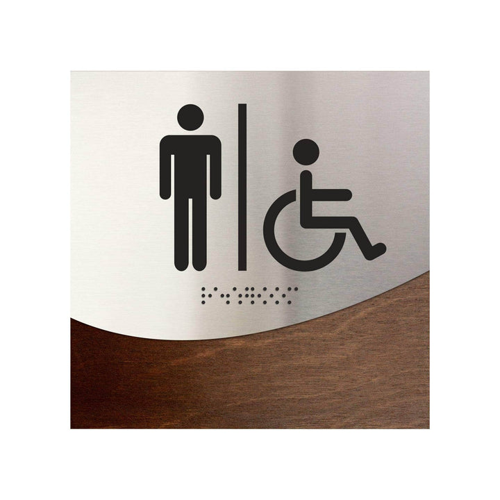 Табличка "Мужской туалет" с доступом для людей с инвалидностью: Нержавеющая сталь и дерево — "Jure" дизайн