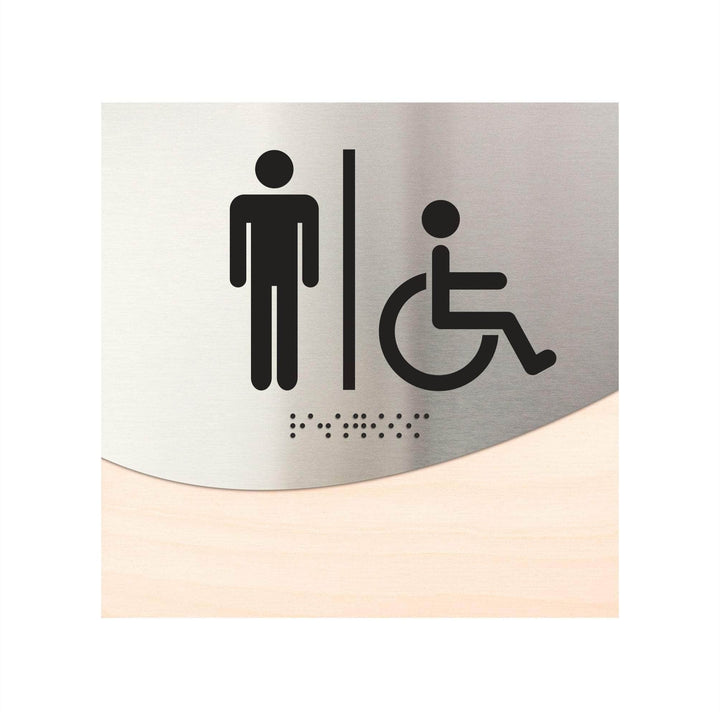 Табличка "Мужской туалет" с доступом для людей с инвалидностью: Нержавеющая сталь и дерево — "Jure" дизайн