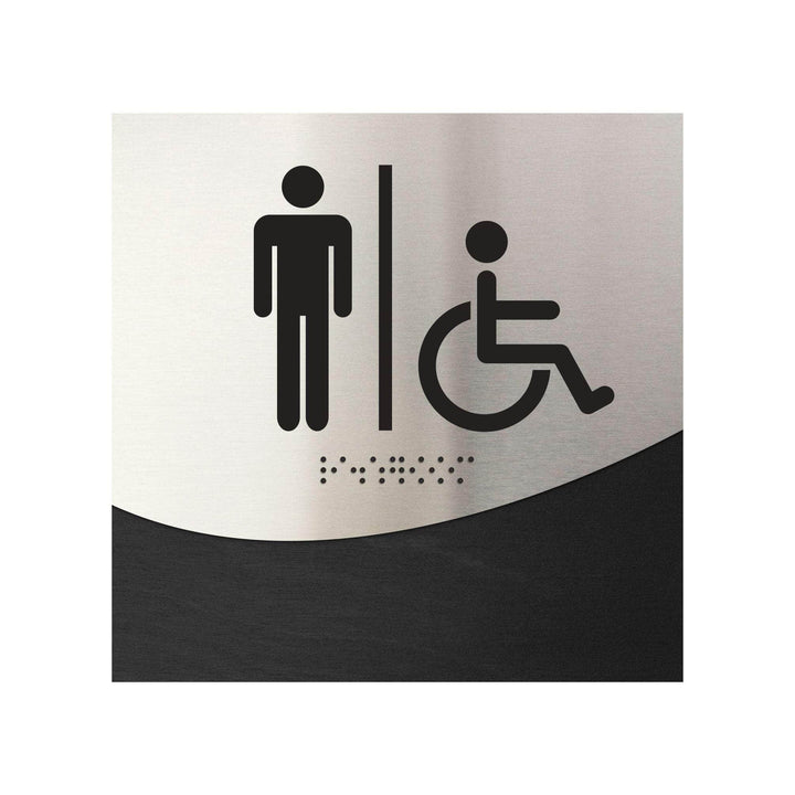 Табличка "Мужской туалет" с доступом для людей с инвалидностью: Нержавеющая сталь и дерево — "Jure" дизайн