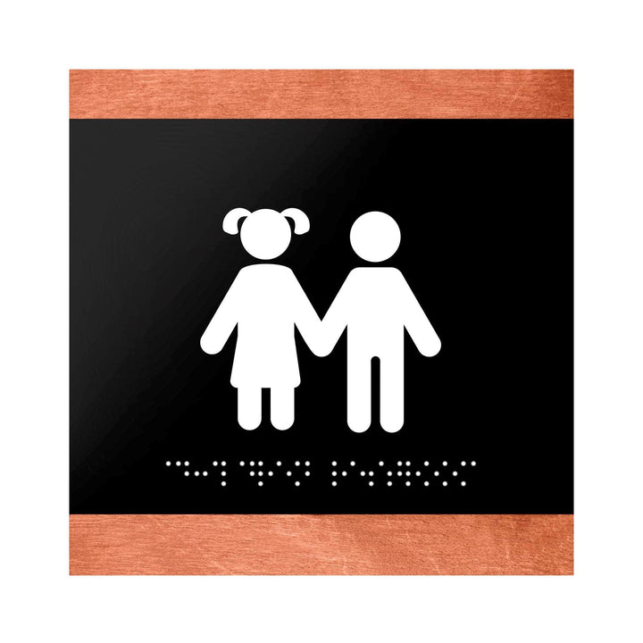 Деревянная табличка "Туалет для детей" со шрифтом Брайля: Дерево и акрил — "Buro" Дизайн