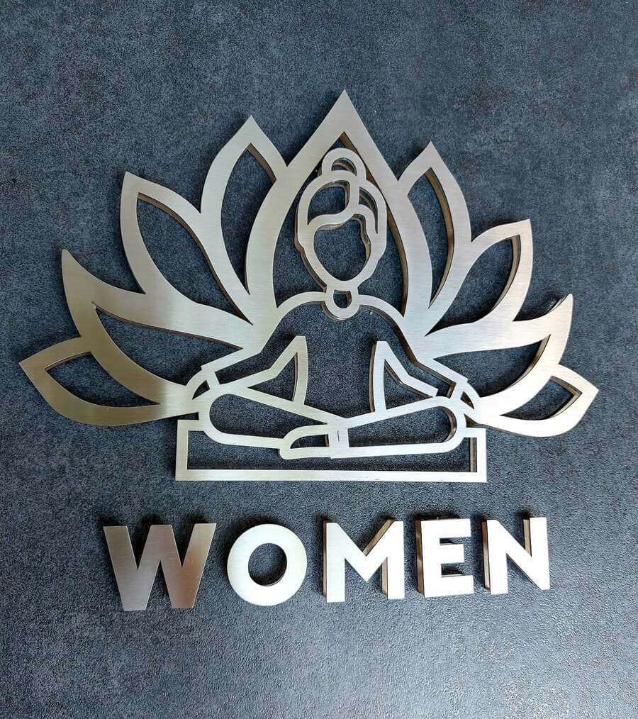 Yoga Women Restroom Sign Bathroom Signs clear acrylic glass and stainless steel Bsign