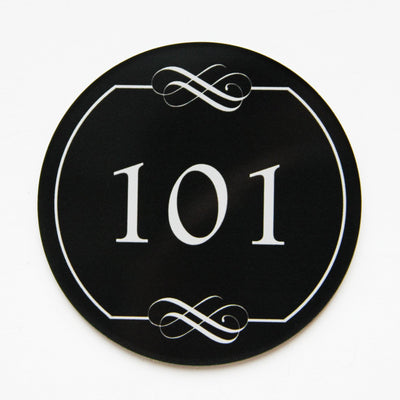 Elegant Room Door Numbers black base / white print Bsign